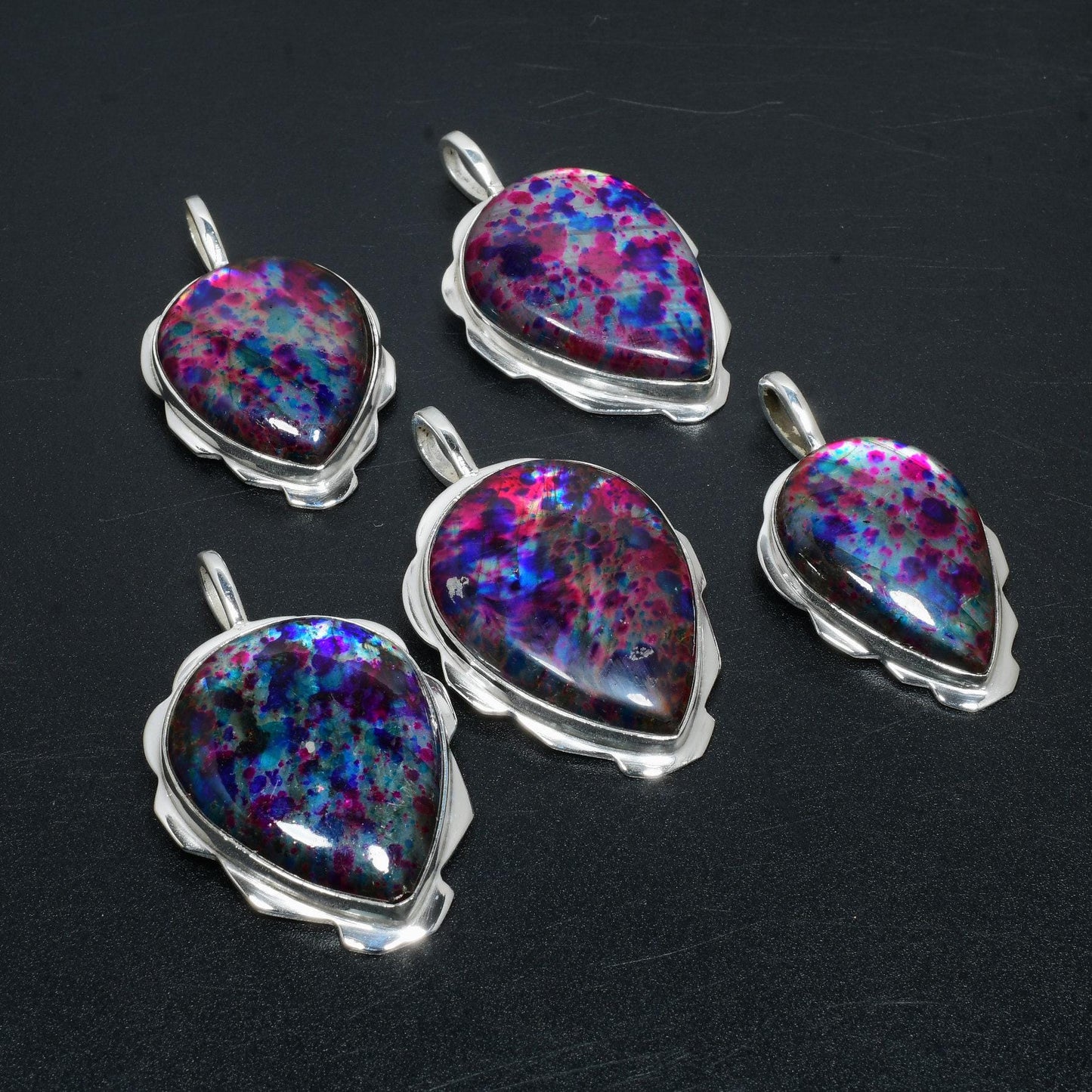 Colorful Multi-Fire Labradorite Silver Pendant
