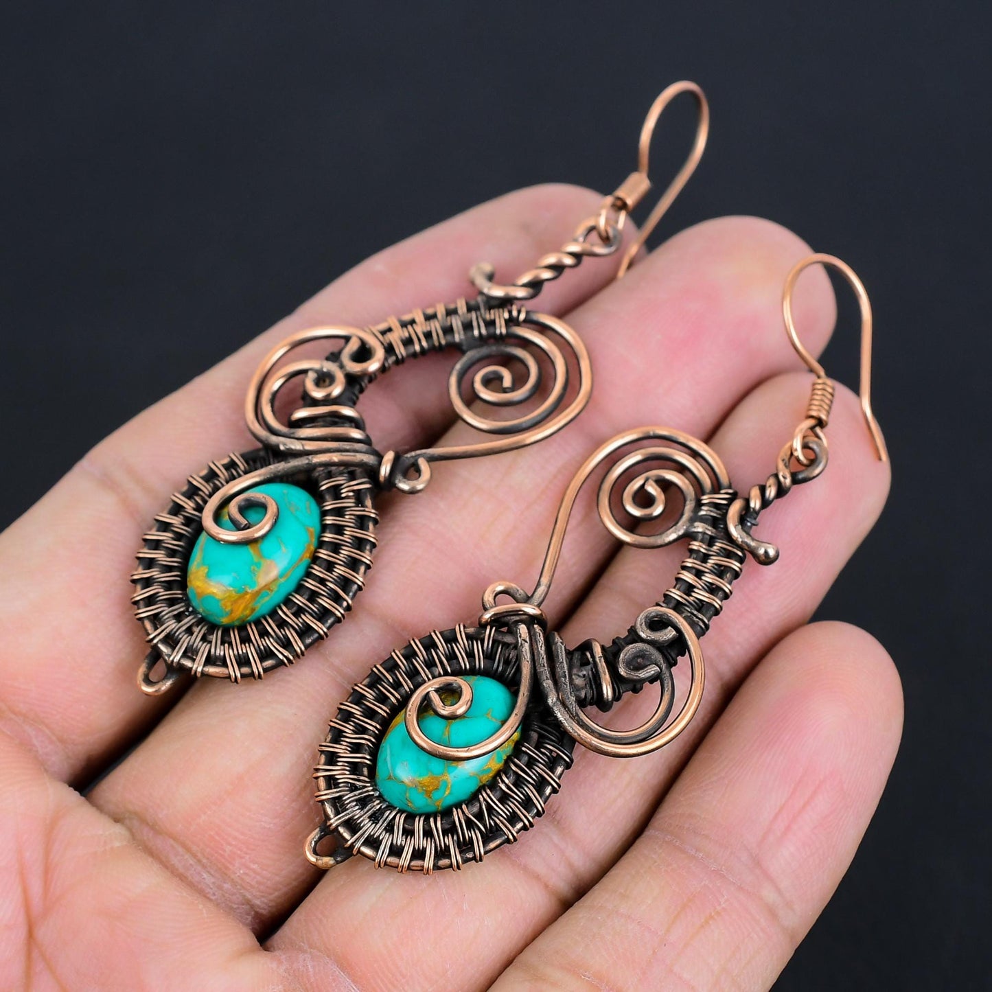 Turquoise Gemstone Copper Dangle Earrings