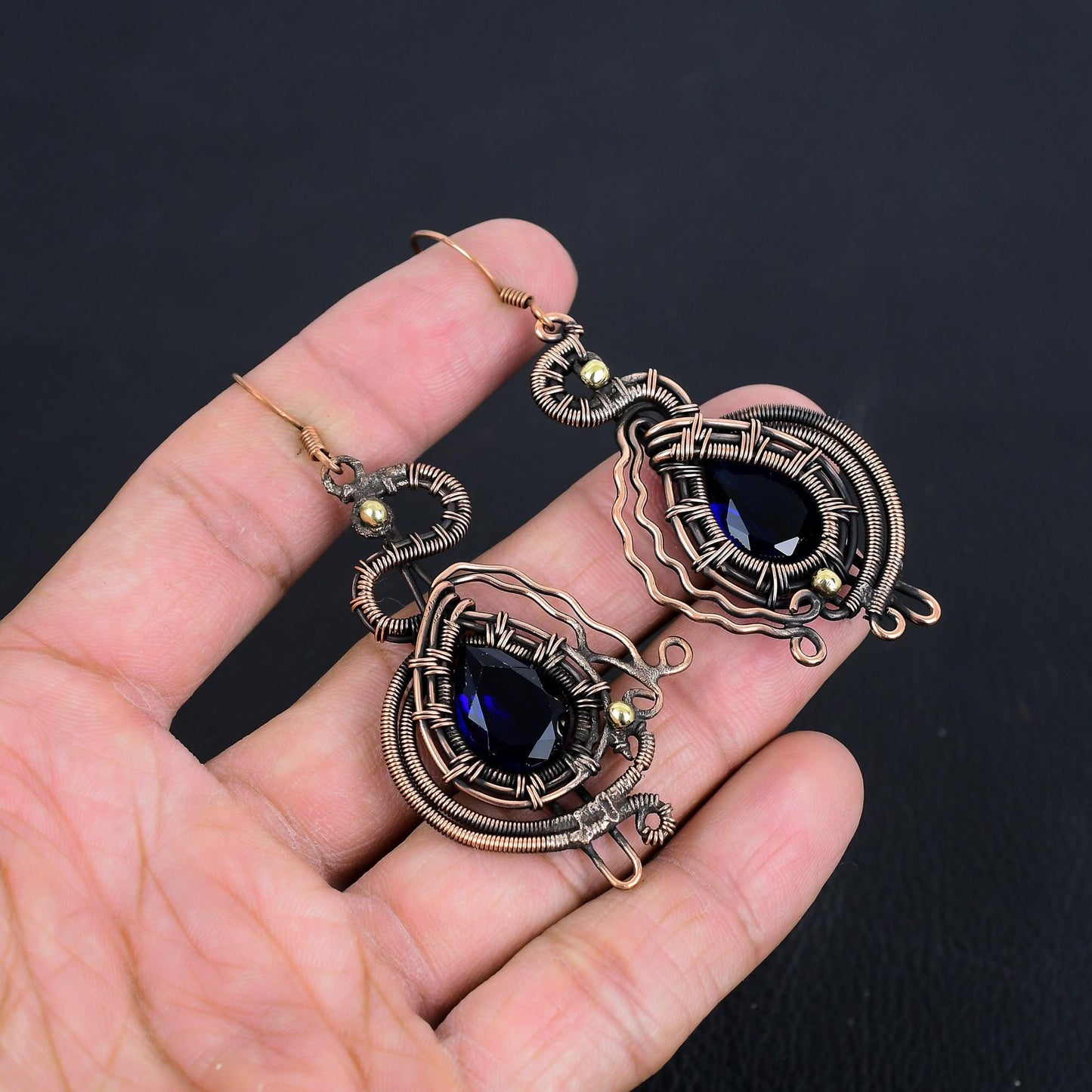 Blue Sapphire Gemstone Copper Earrings