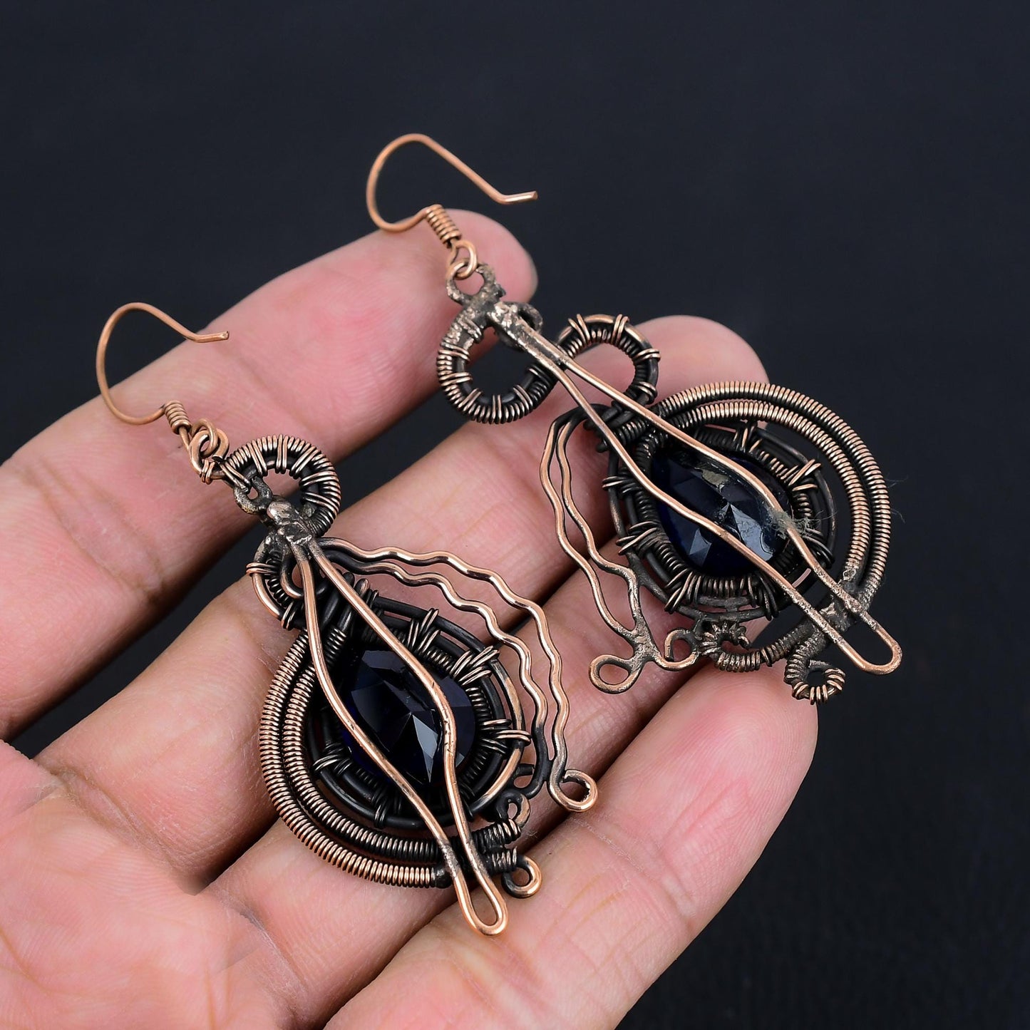 Blue Sapphire Gemstone Copper Earrings