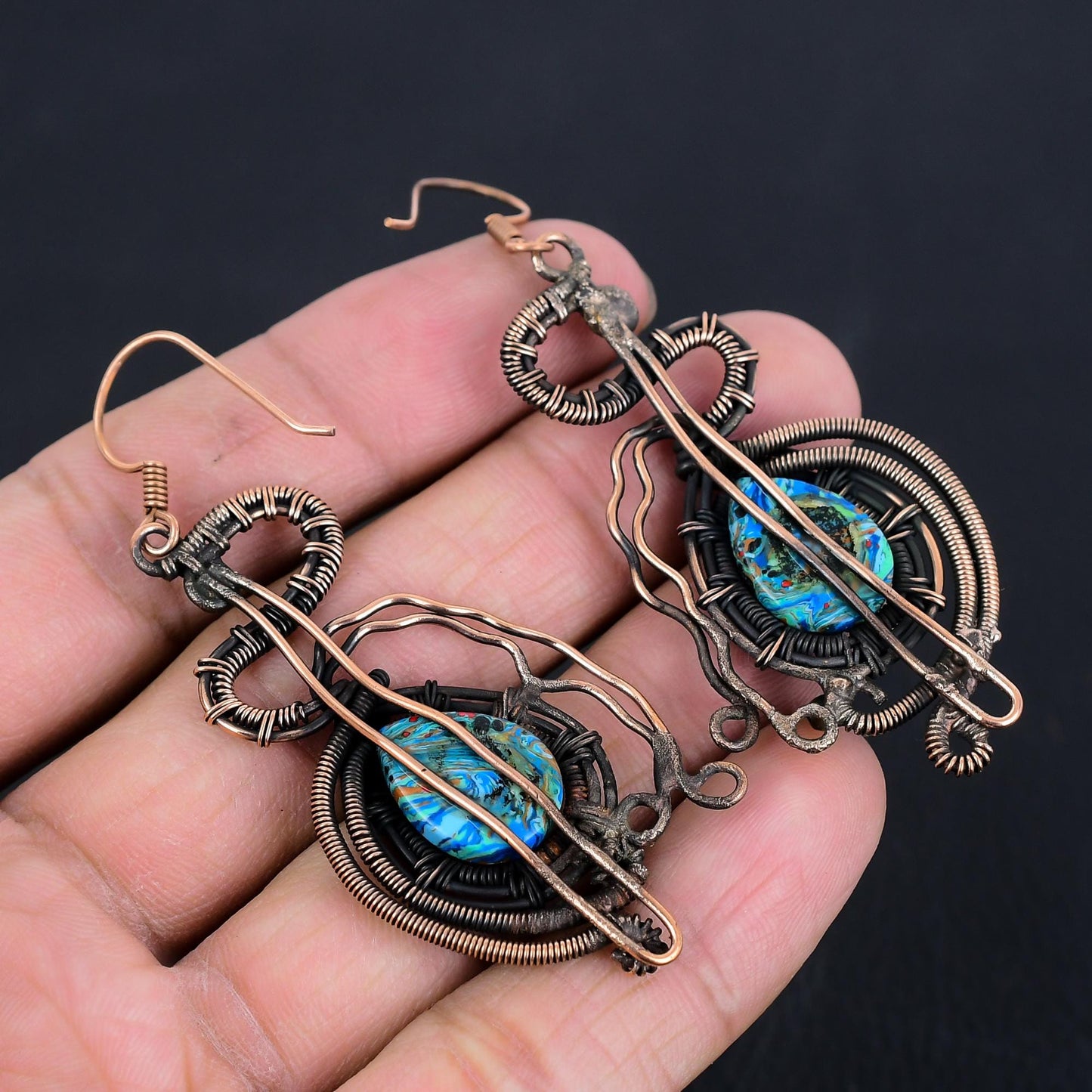 Rainbow Calcilica Gemstone Dangle Earrings