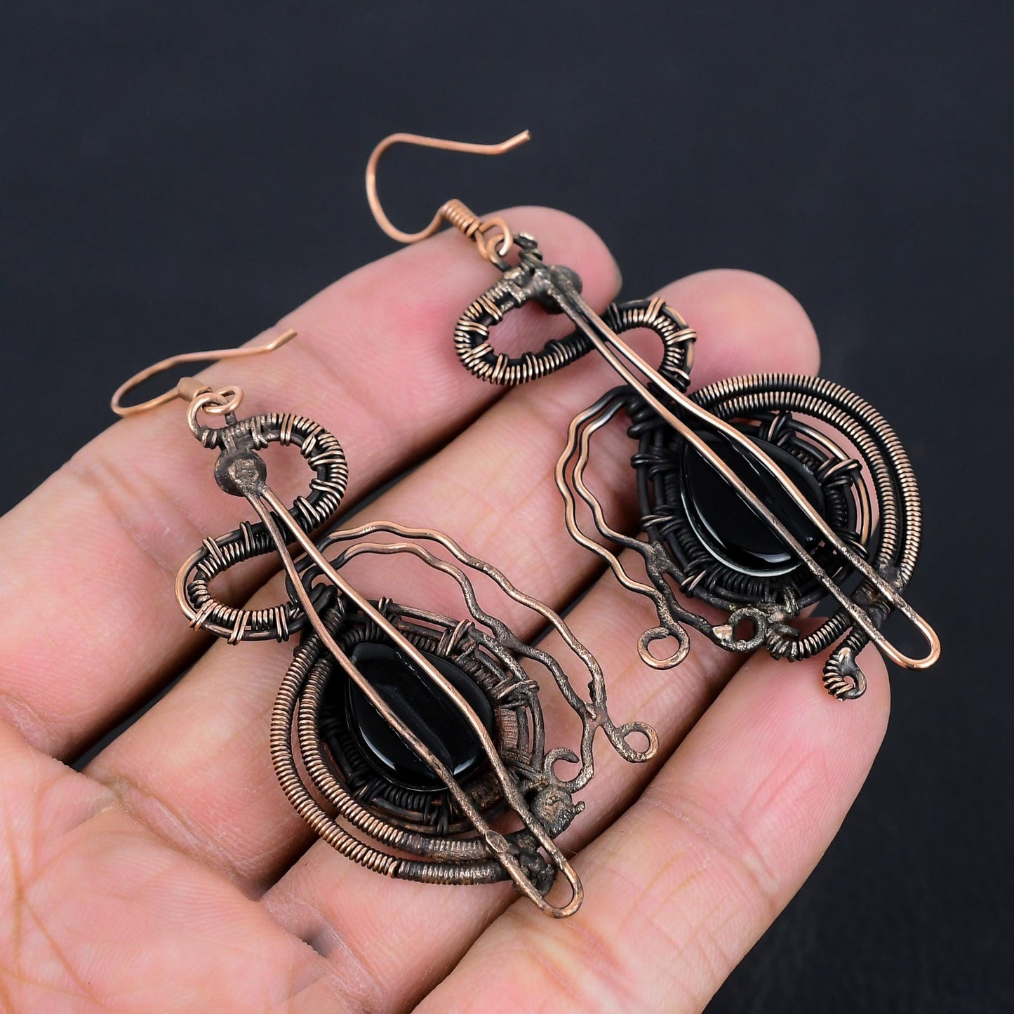 Multicolor Australian Opal Gemstone Copper Dangle Earrings