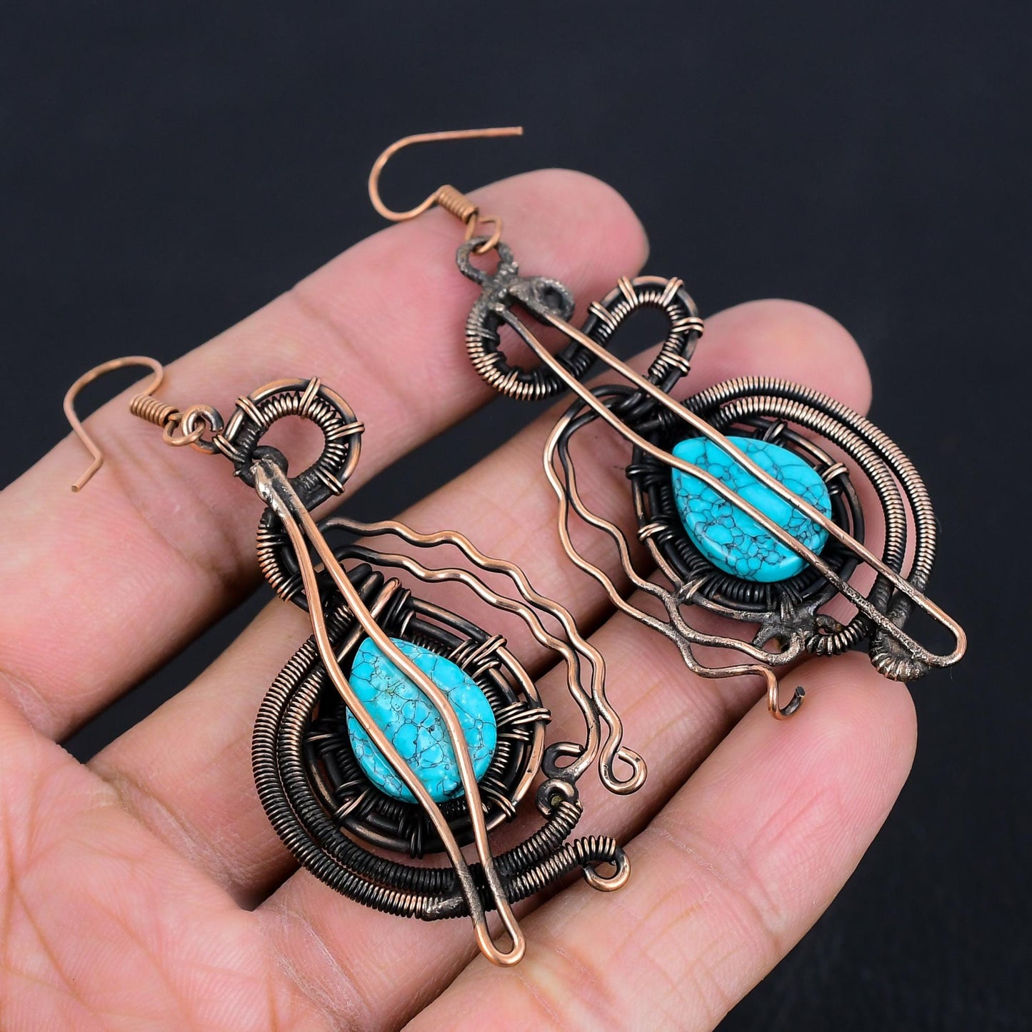 Turquoise Gemstone Copper Dangle Earrings
