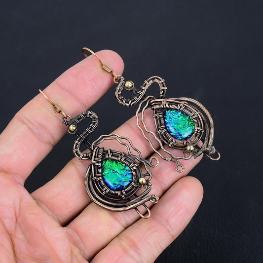 Multicolor Australian Opal Gemstone Copper Dangle Earrings