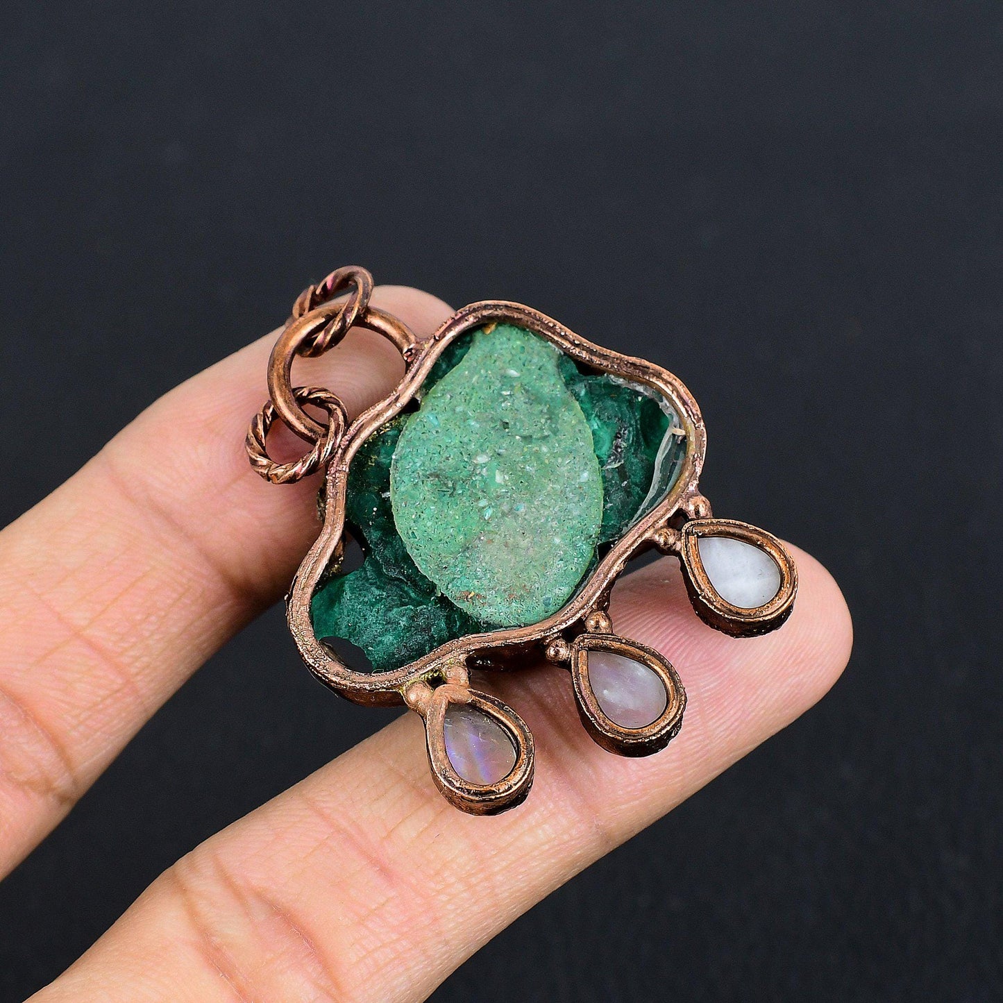 Green Malachite Moonstone Gemstone Pendant