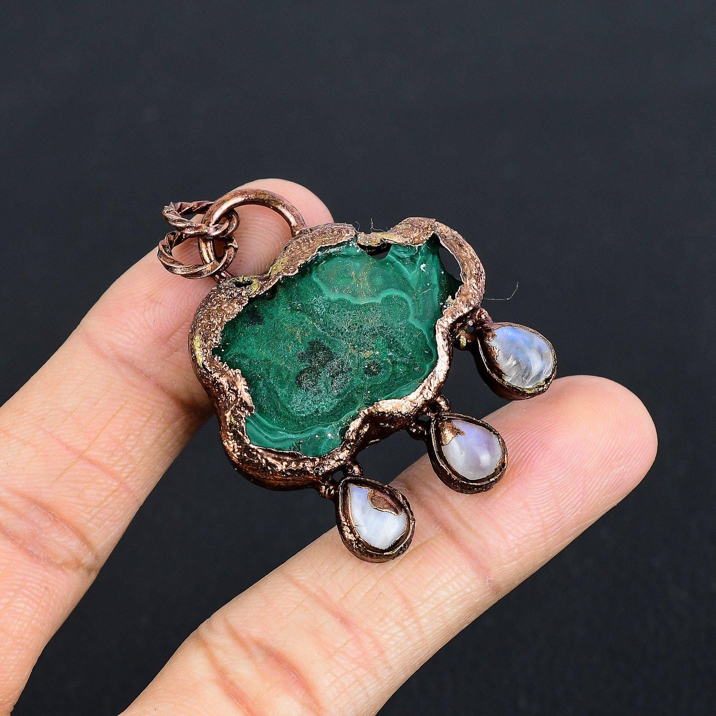 Green Malachite Moonstone Gemstone Pendant