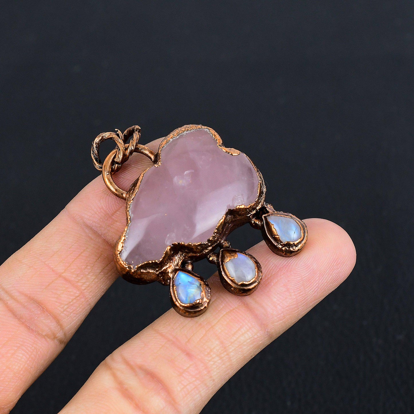 Rose Quartz Gemstone Cloud Pendant Necklace