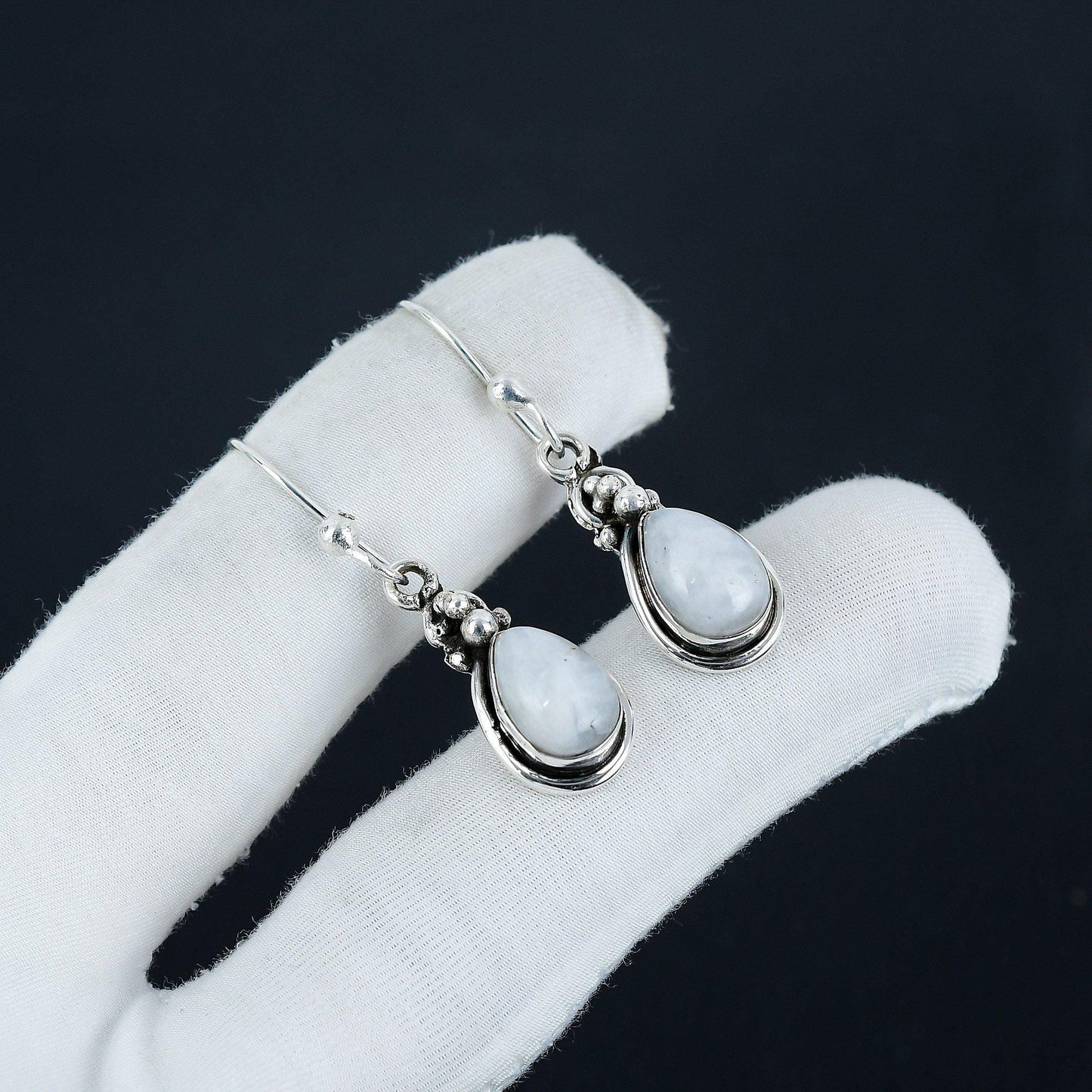 Rainbow Moonstone Gemstone Silver Earrings