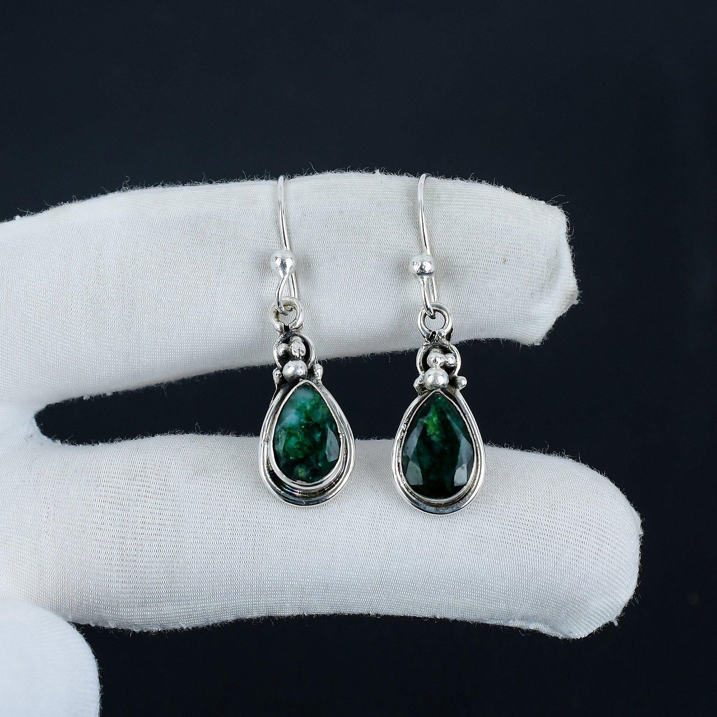 Green Emerald Gemstone Dangle Earrings