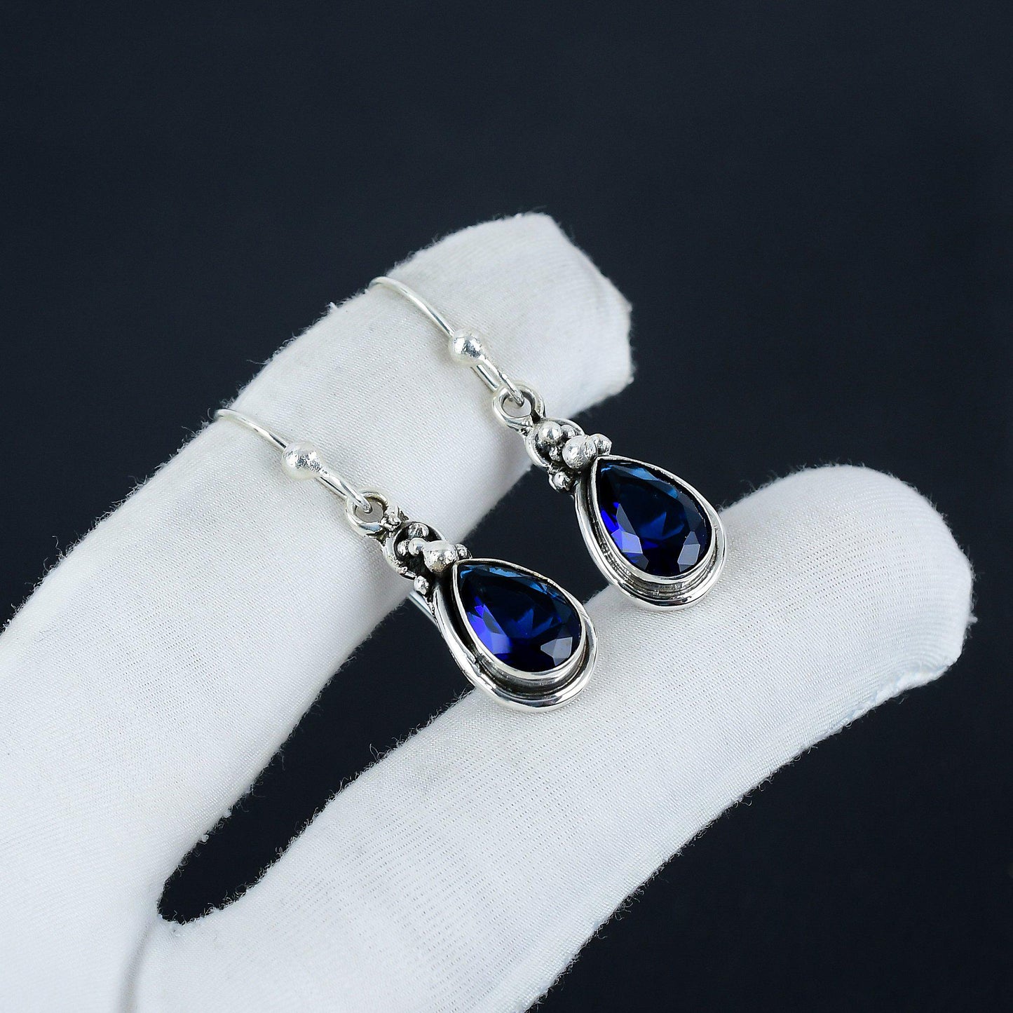 Blue Sapphire Teardrop Dangle Earring