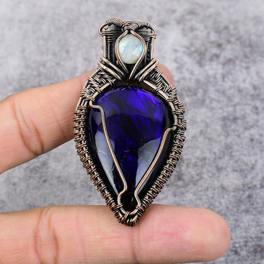 Blue Flash Labradorite & Moonstone Gemstone Pendant