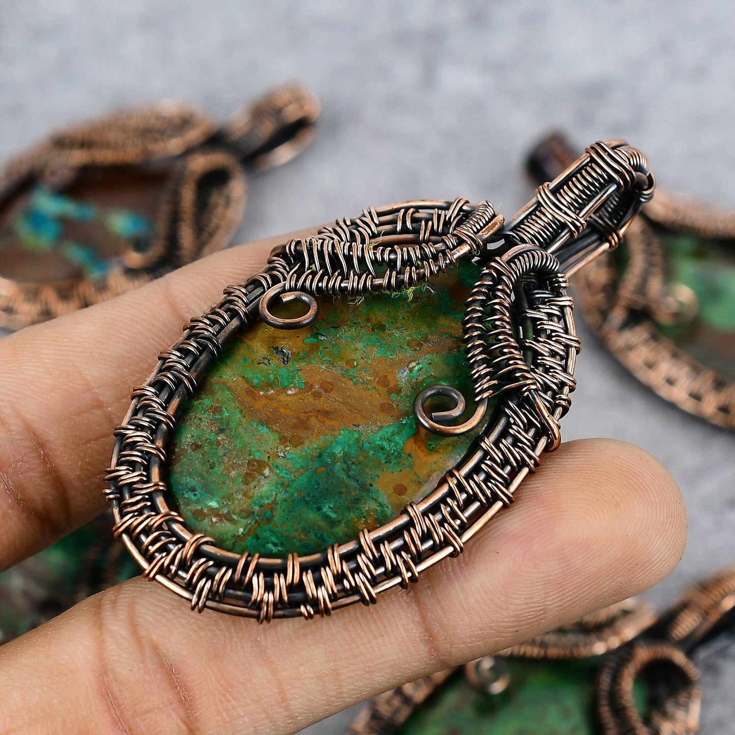 Blue Green Azurite Malachite Gemstone Pendant