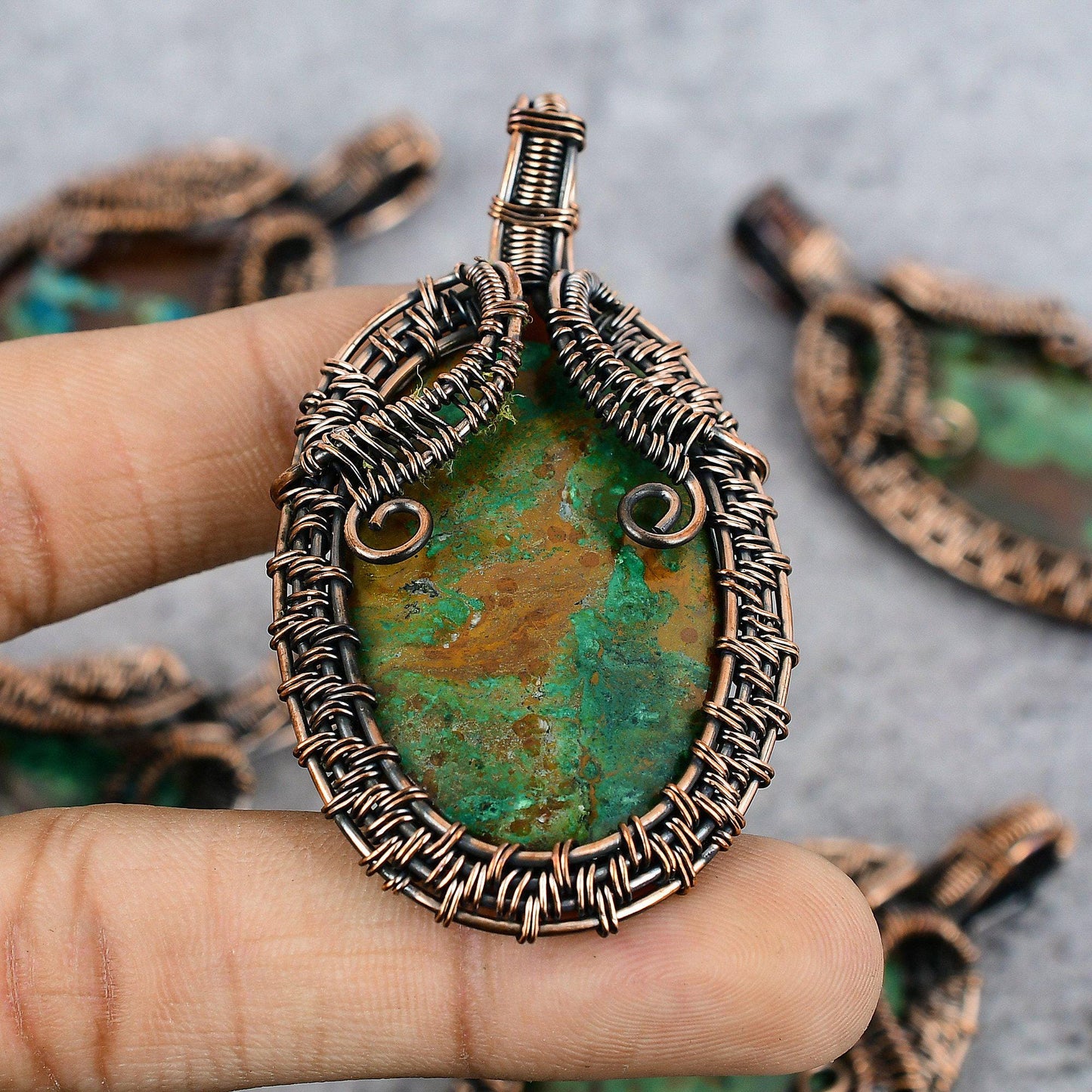Blue Green Azurite Malachite Gemstone Pendant