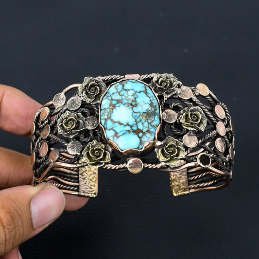 Turquoise Gemstone Adjustable Wire Cuff Bracelet