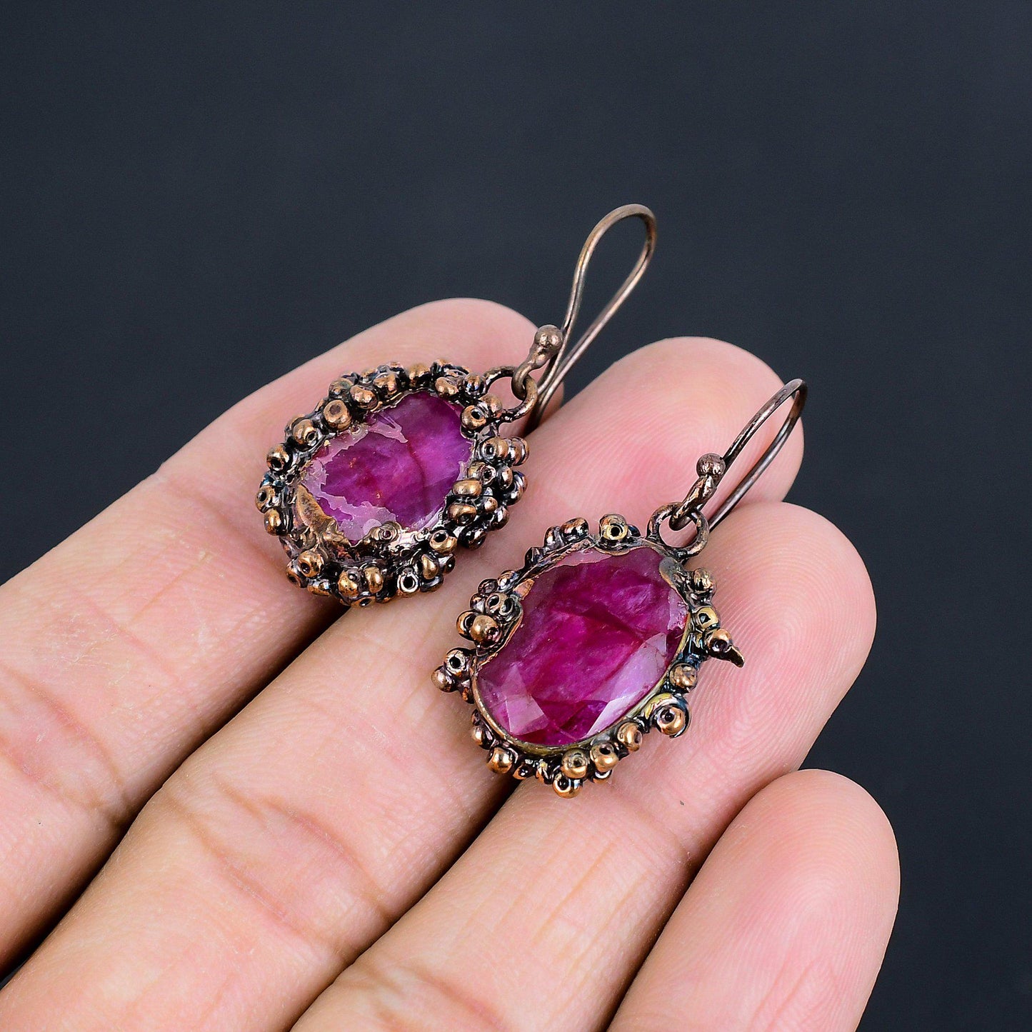 Kashmiri Red Ruby Gemstone Earrings