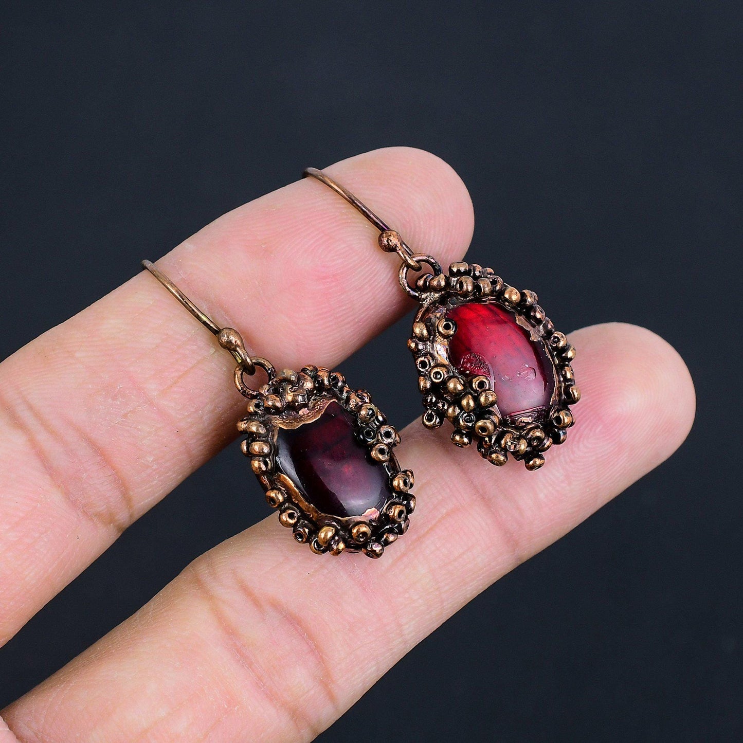 Red Flash Labradorite Gemstone Earrings