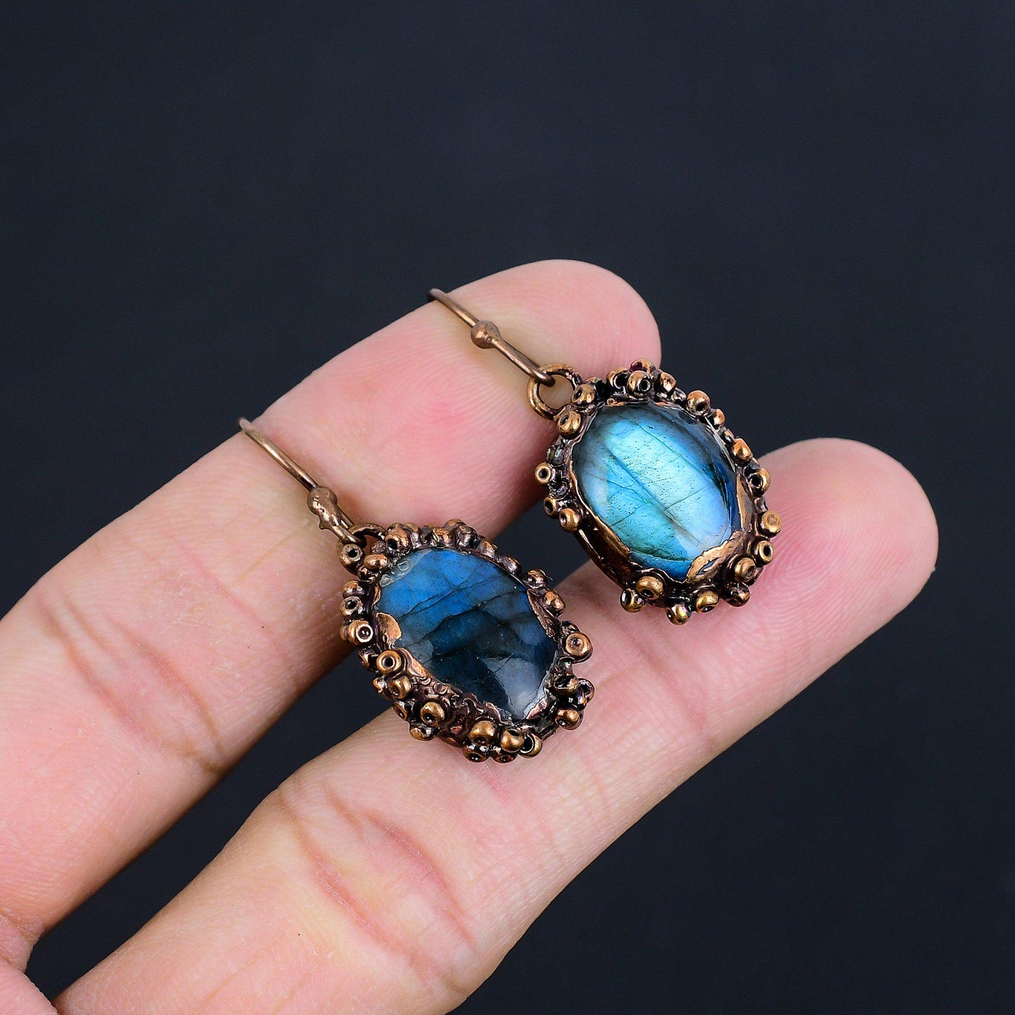 Blue Flash Labradorite Gemstone Earrings