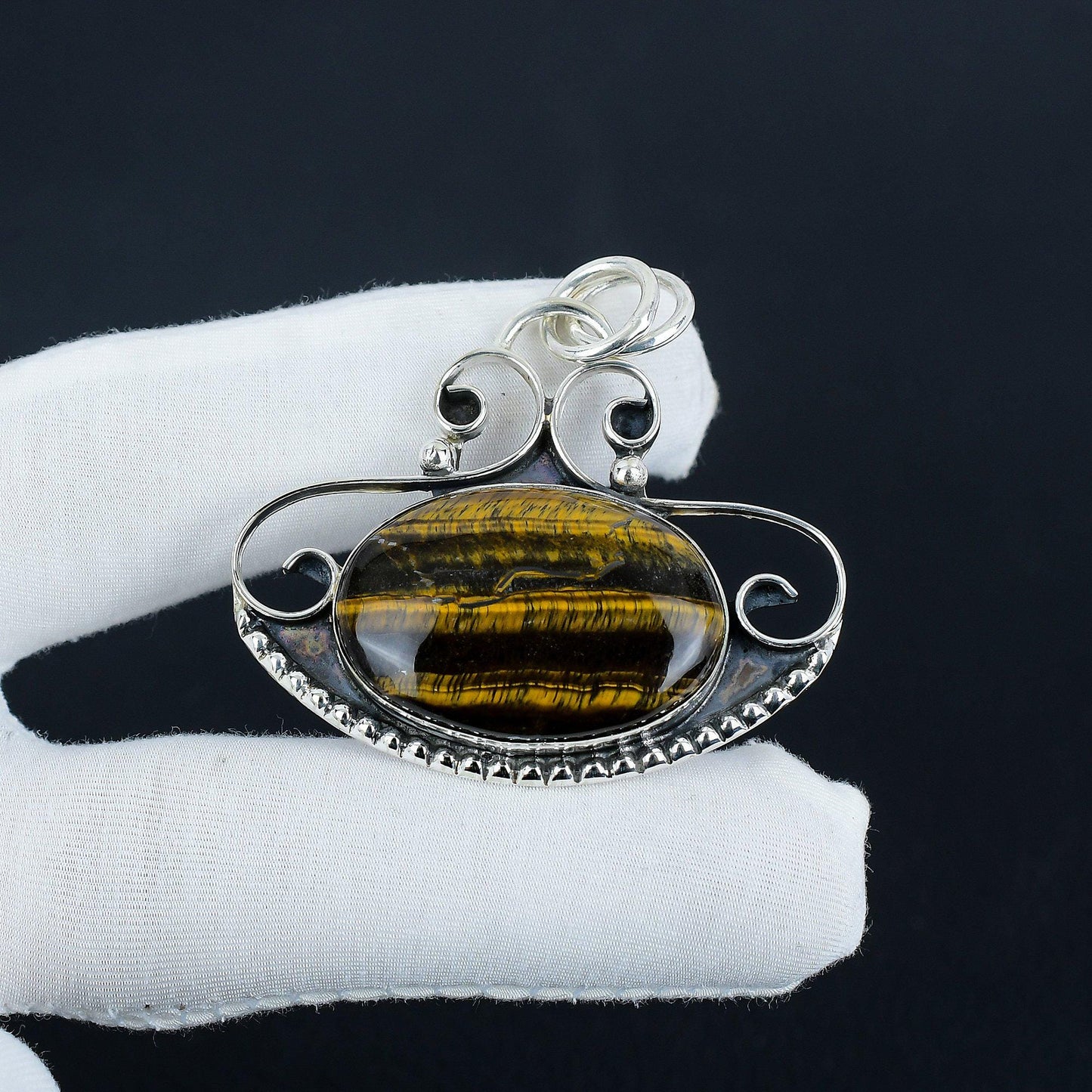 Brown Tiger Eye Silver Pendant