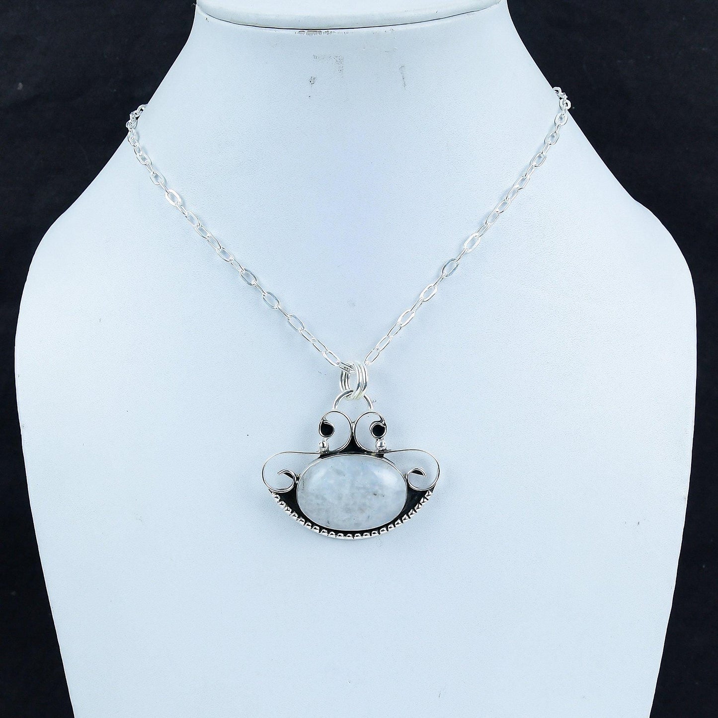 Rainbow Moonstone Silver Pendant