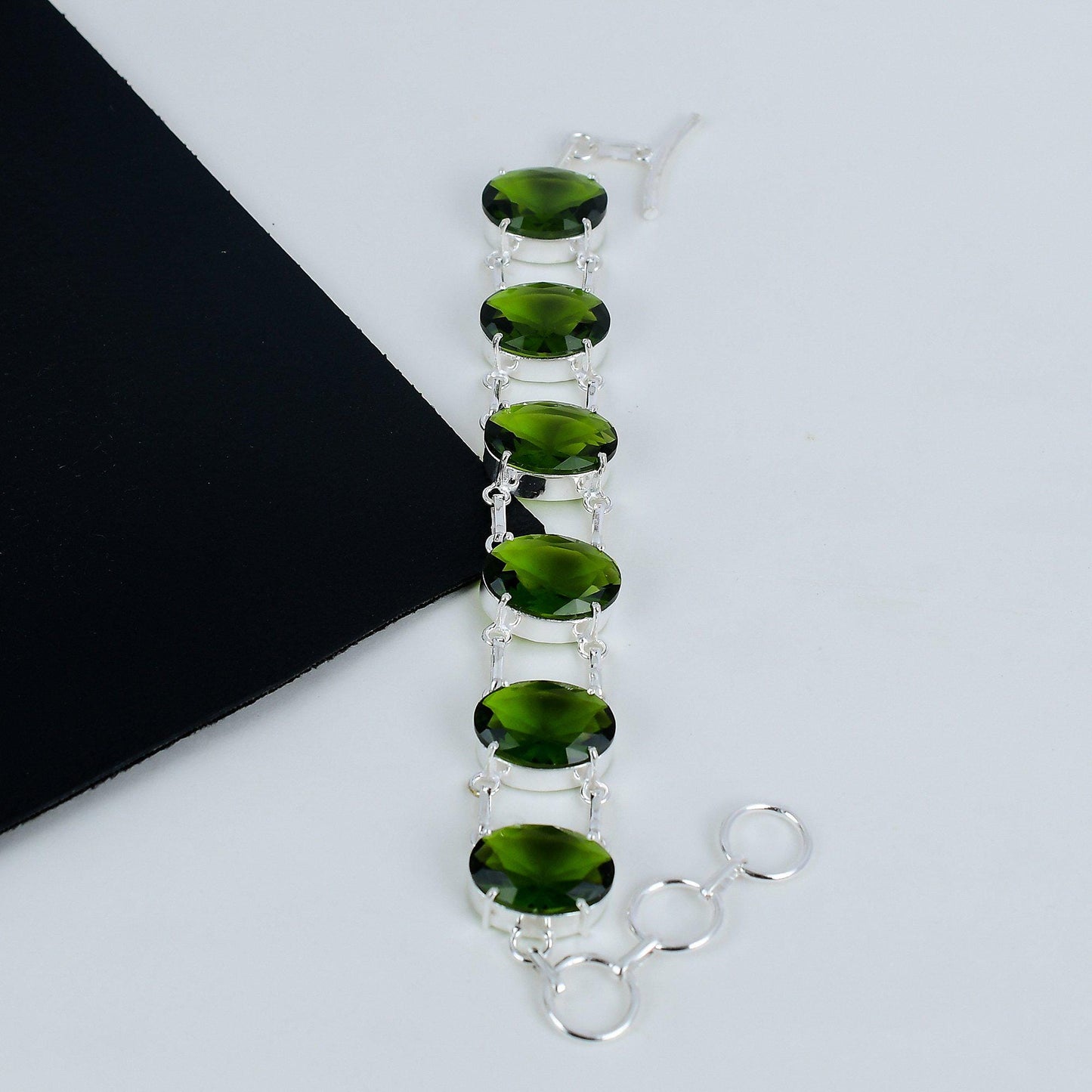 Green Peridot Gemstone Sterling Silver Bracelet