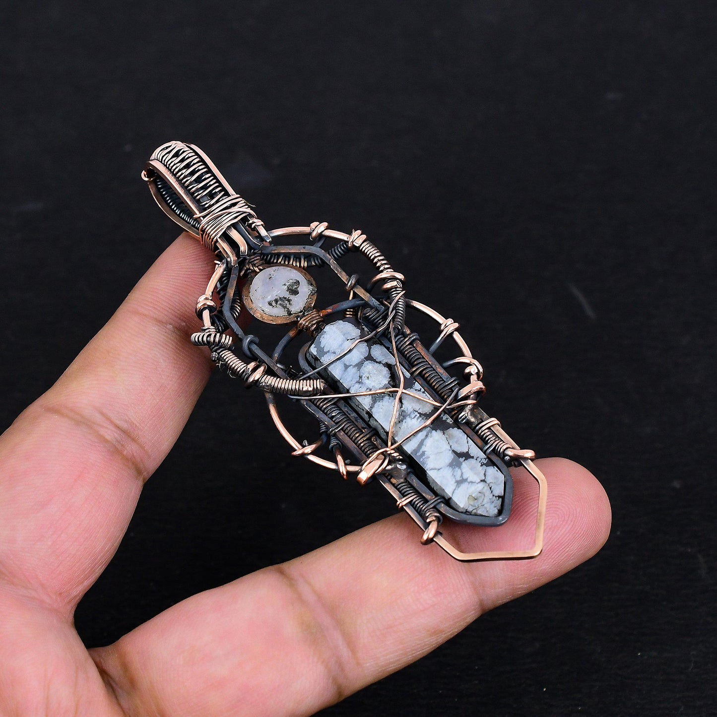 Black Snowflake Obsidian Gemstone Pendant