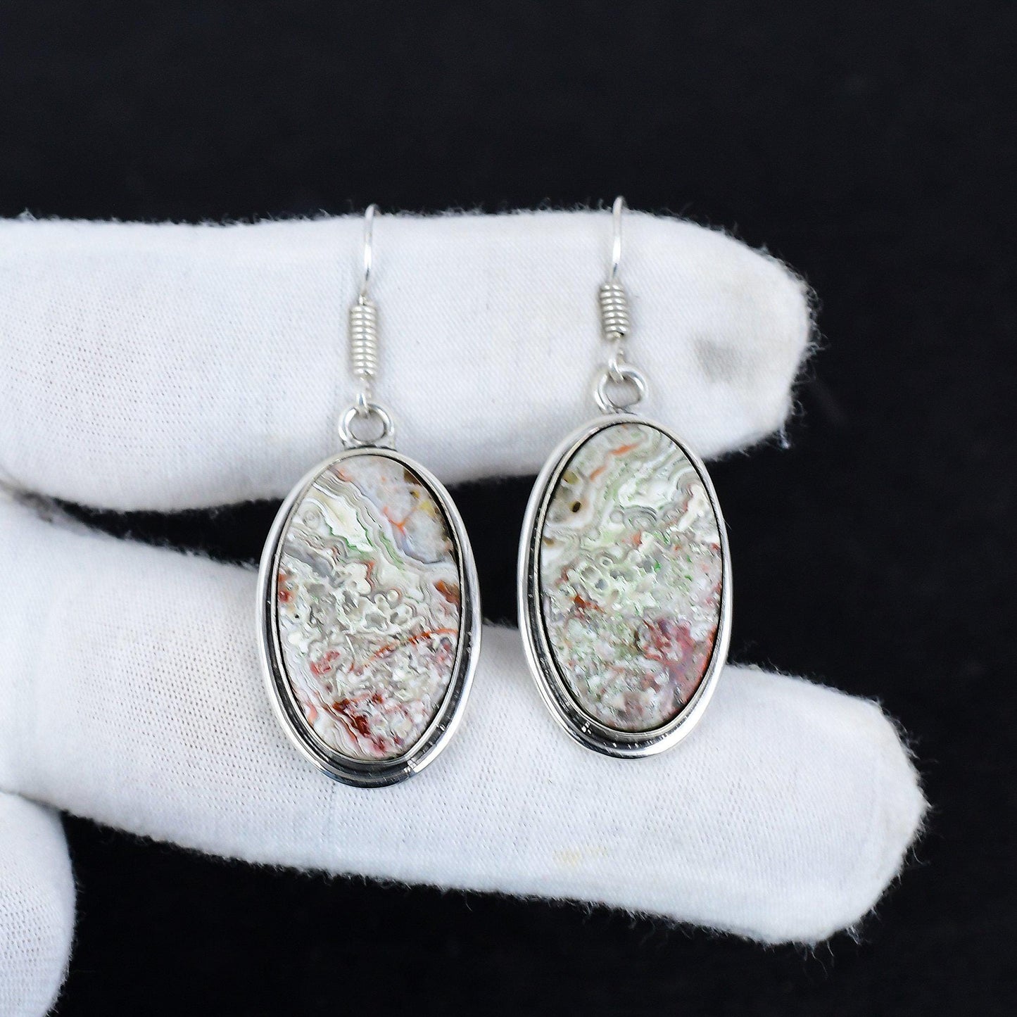 Multicolor Crazy Lace Agate Gemstone Earrings