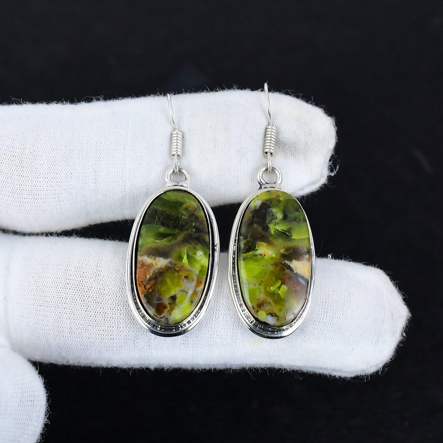 Green Chrome Chalcedony Gemstone Earrings