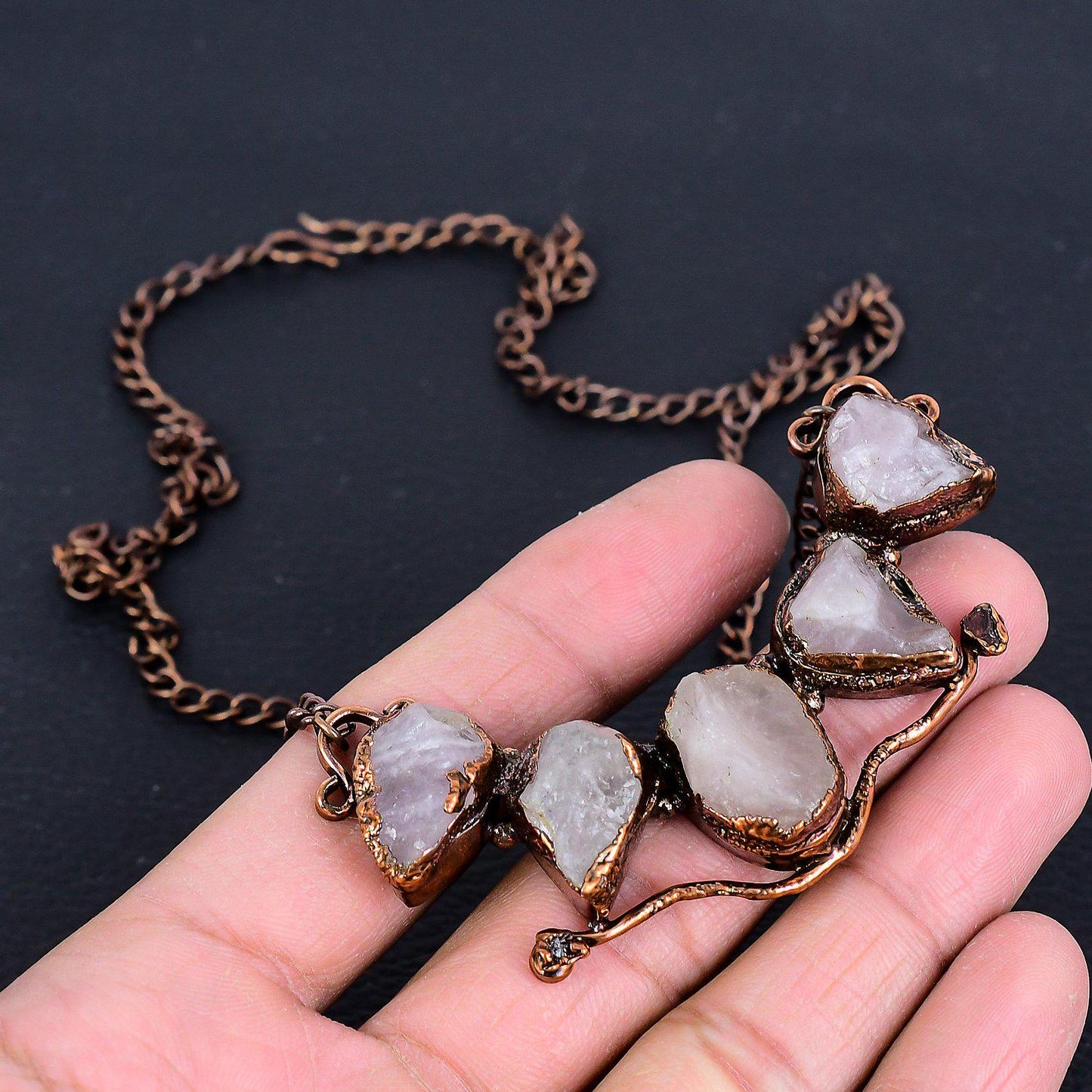 Pink Rose Quartz Gemstone Necklace