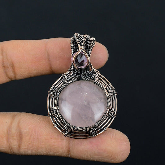 Rose Quartz Gemstone Copper Wrapped Pendant