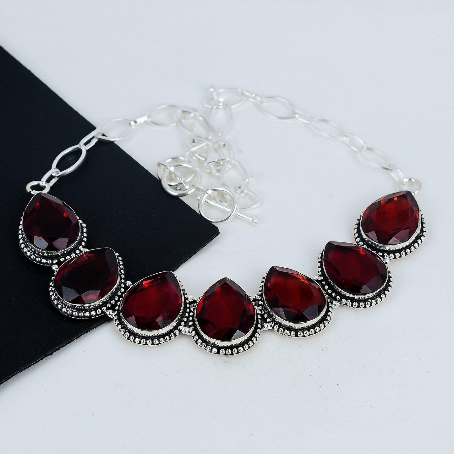 Red Garnet Dainty Sterling Silver Necklace