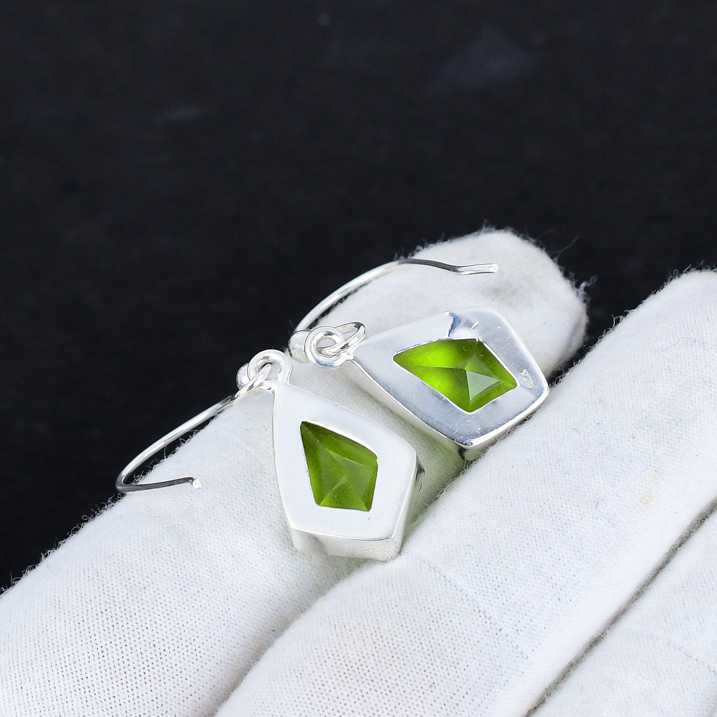 Green Peridot Gemstone Dangle Earrings