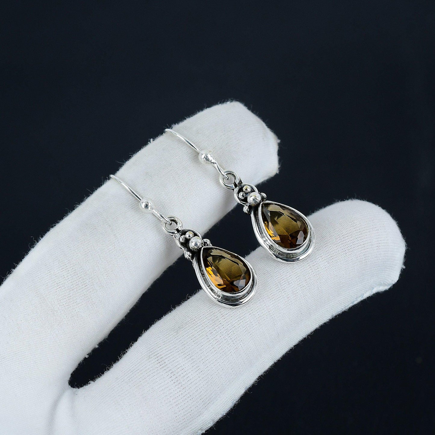Smoky Topaz Teardrop Dangle Earrings