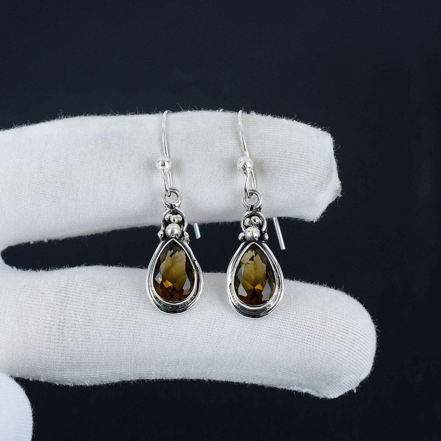 Smoky Topaz Teardrop Dangle Earrings
