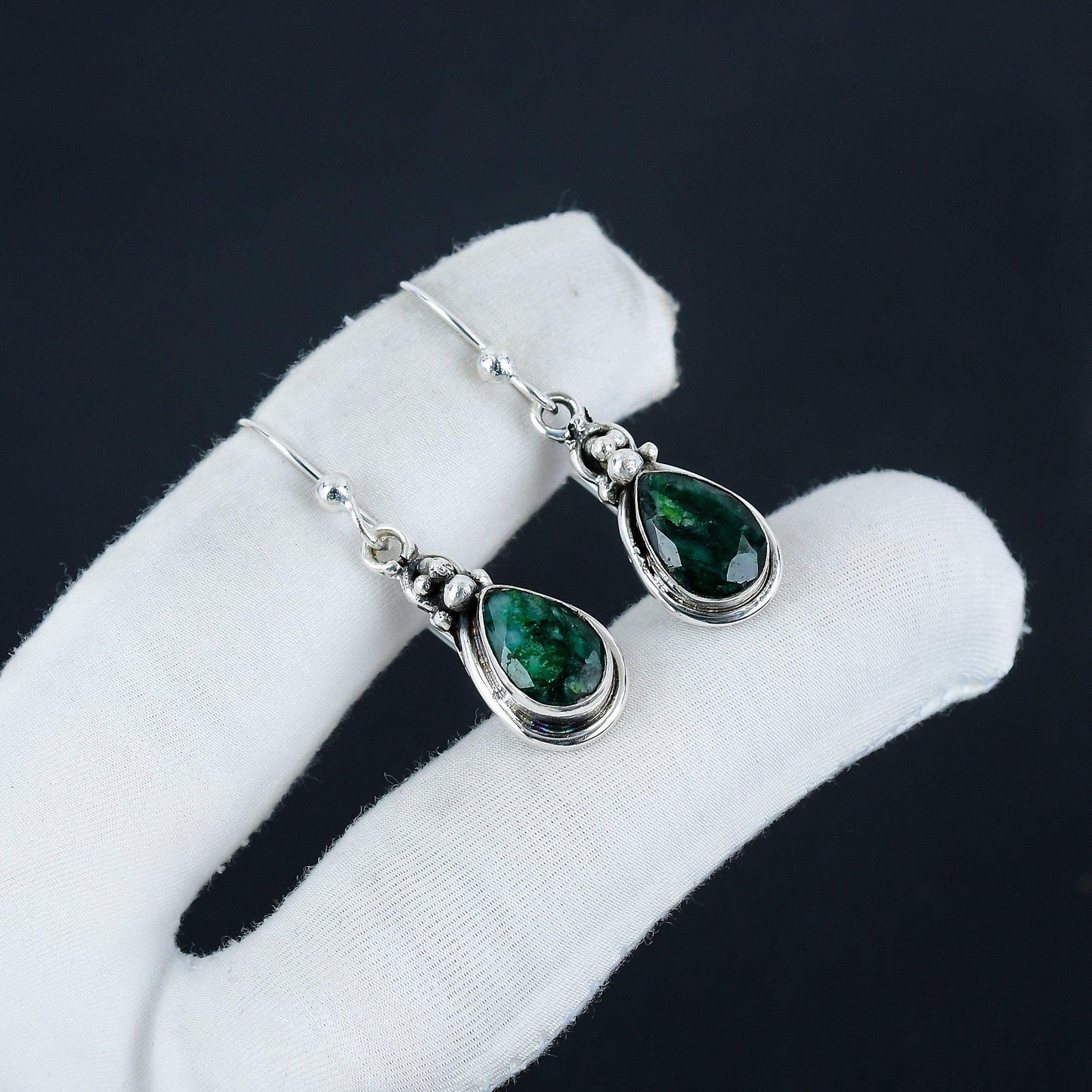 Green Emerald Gemstone Dangle Earrings