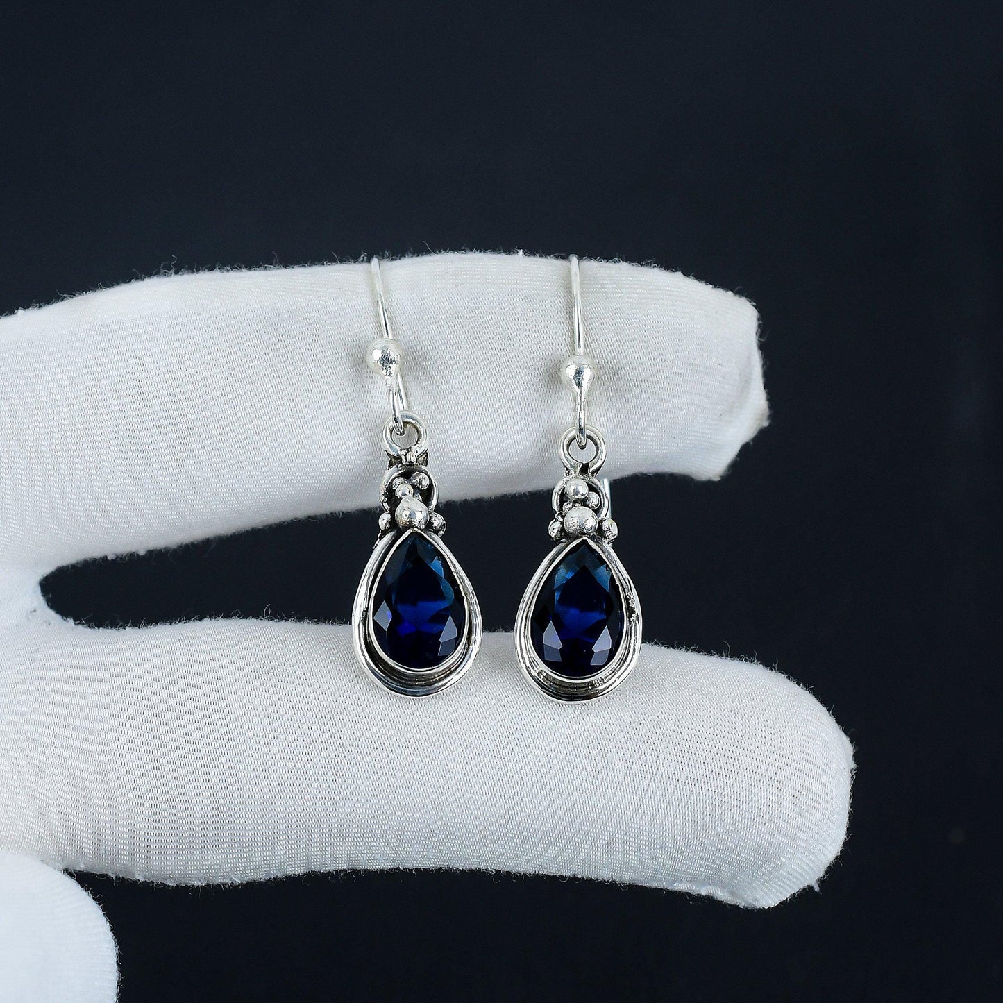 Blue Sapphire Teardrop Dangle Earring