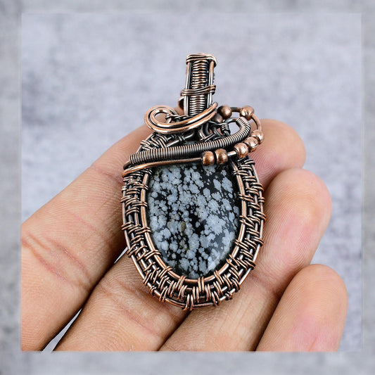 Black & White Snowflake Obsidian Gemstone Pendant