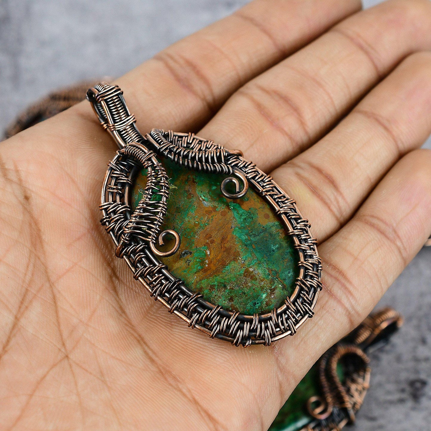 Blue Green Azurite Malachite Gemstone Pendant