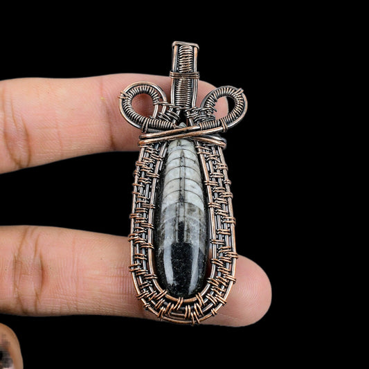 Black & White Orthoceras Gemstone Pendant