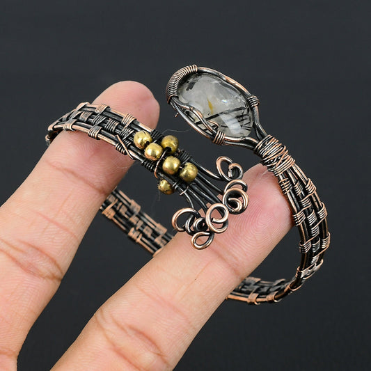 Black Rutile Gemstone Cuff Bracelet