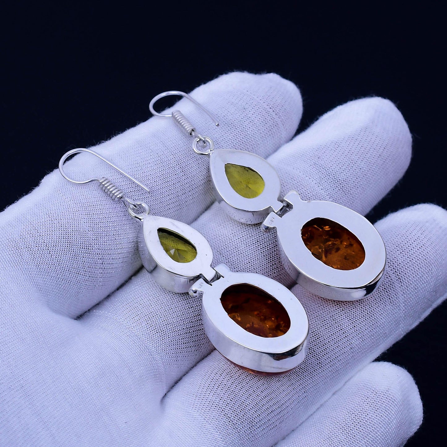 Golden Baltic Amber & Citrine Sterling Silver Earrings