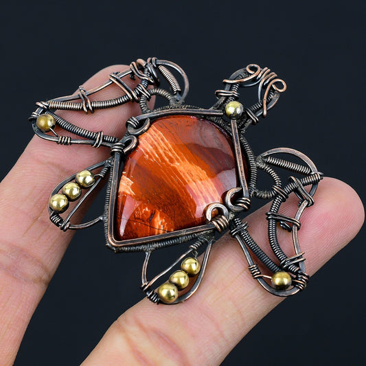 Red Jasper Gemstone Turtle Pendant