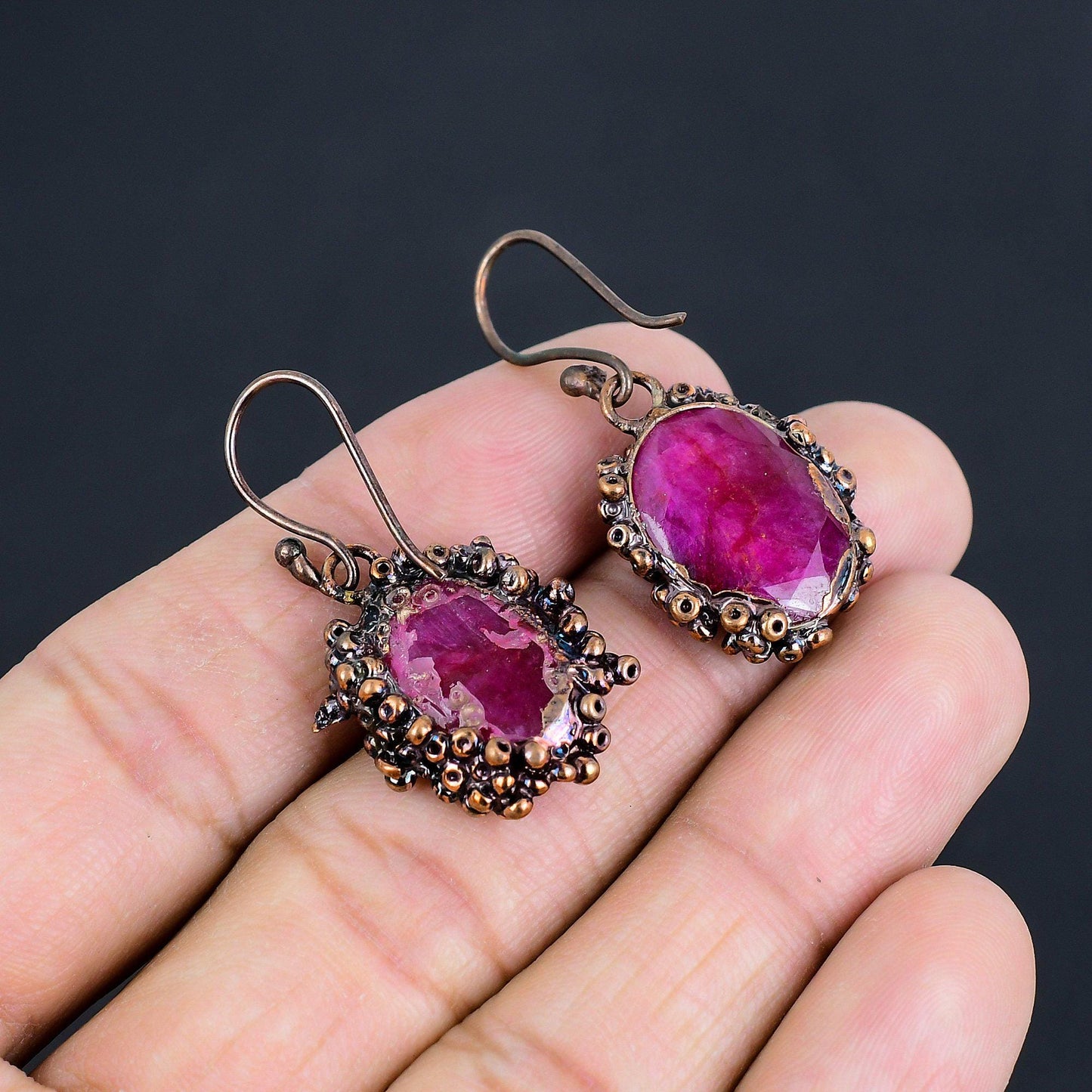 Kashmiri Red Ruby Gemstone Earrings