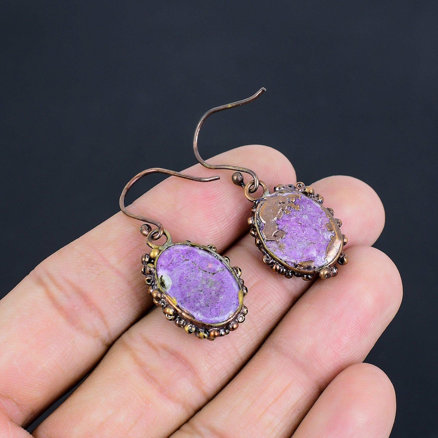Purple Purpurite Gemstone Earrings