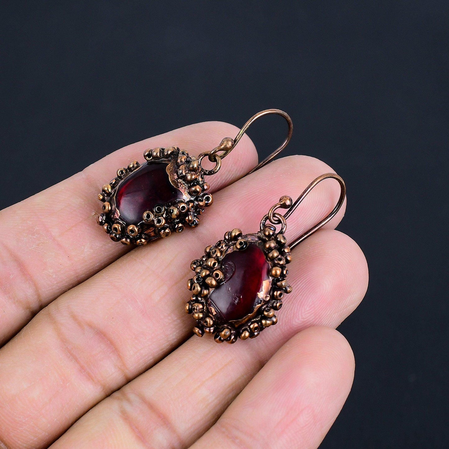 Red Flash Labradorite Gemstone Earrings