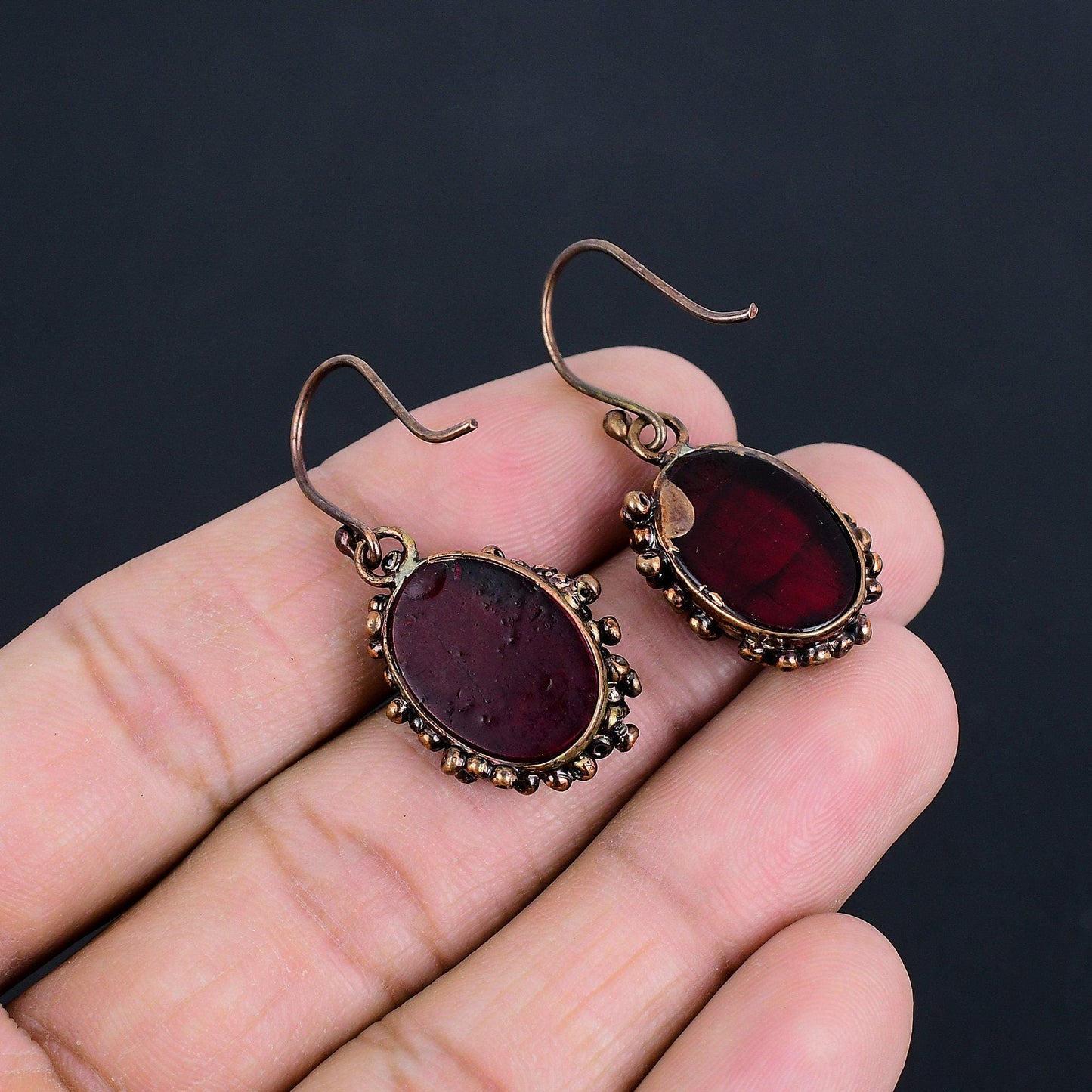 Red Flash Labradorite Gemstone Earrings