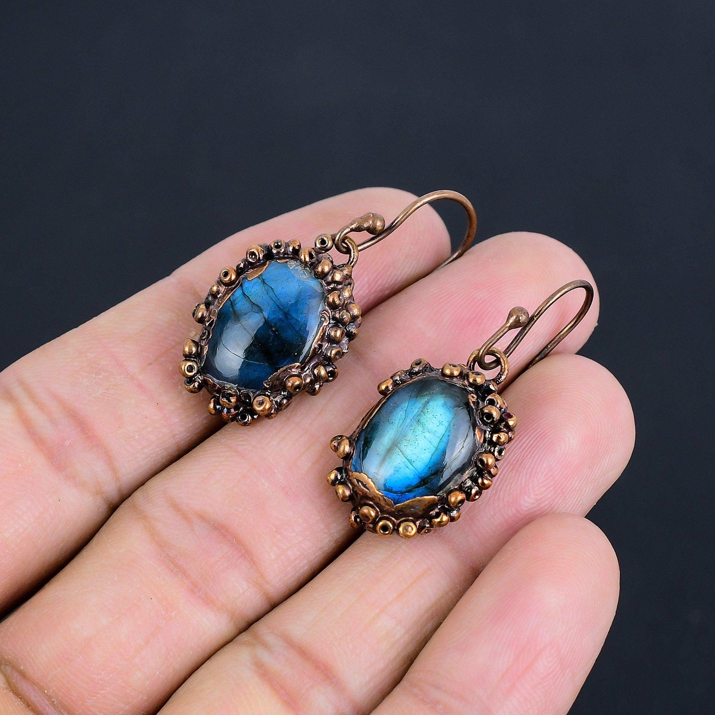 Blue Flash Labradorite Gemstone Earrings
