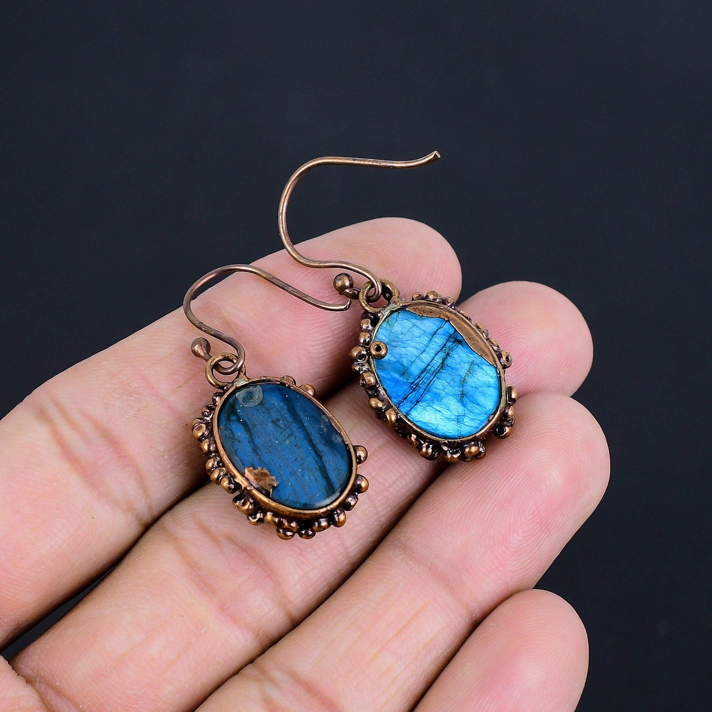 Blue Flash Labradorite Gemstone Earrings