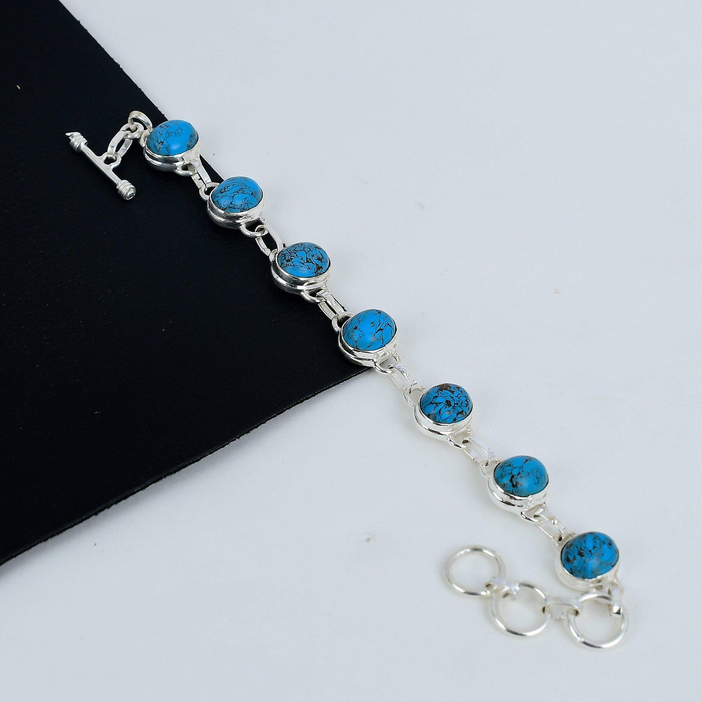 Blue Turquoise Gemstone Sterling Silver Bracelet