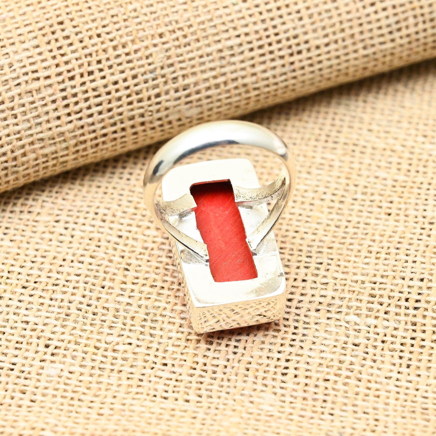 Red Coral Sterling Silver Ring