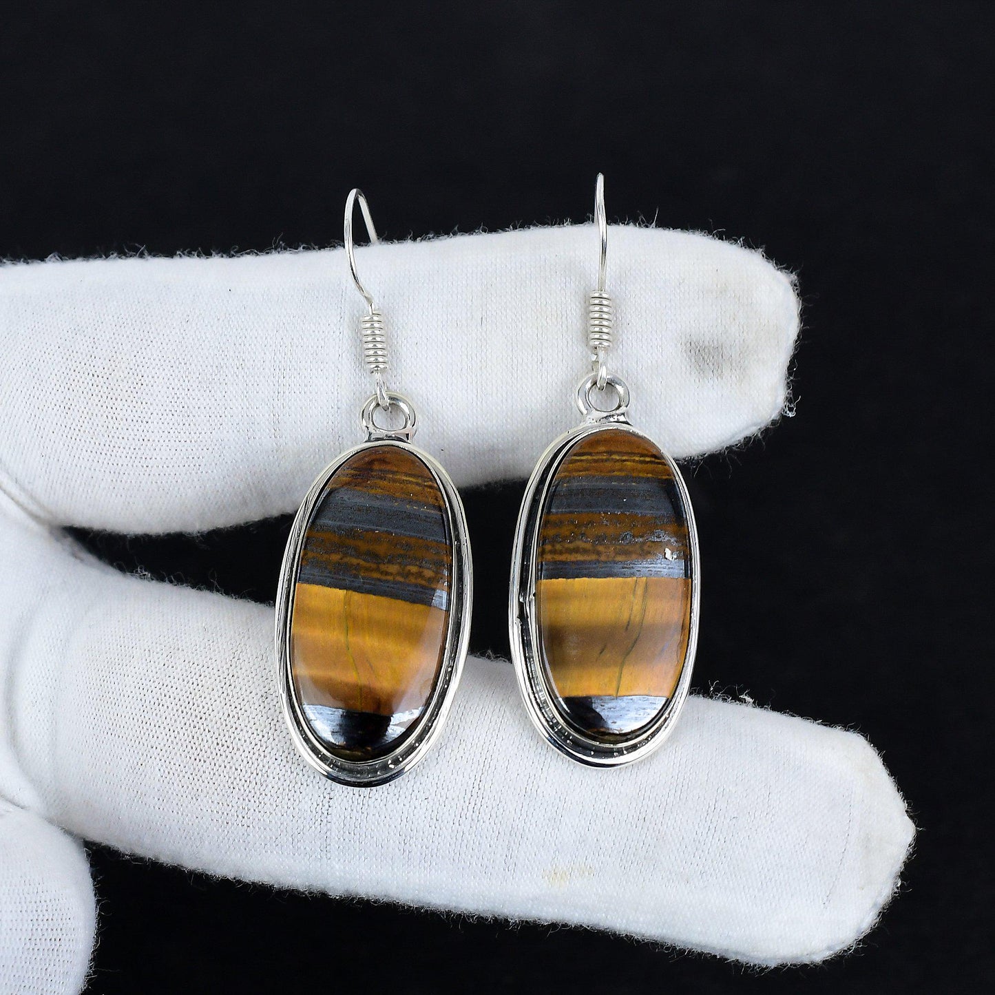 Golden Brown Tiger Eye Oval Earrings